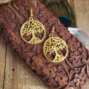 Gold Tree of Life earrings ~Hippy~Peace~Family Tree~Wife~Partner~Mom~Mother~Love
